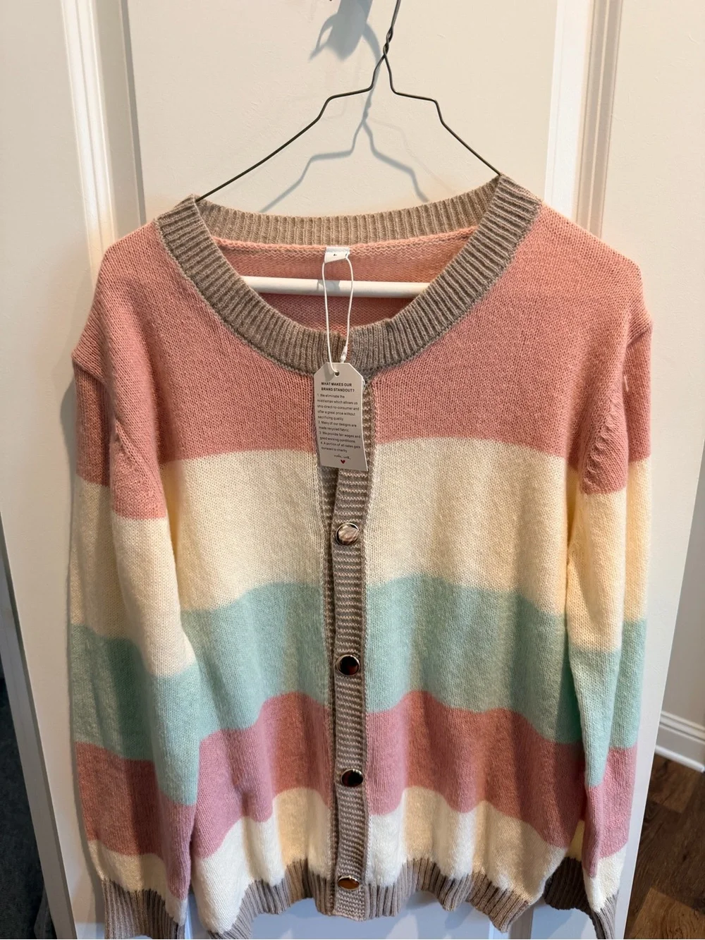 Pastel Striped Button-Front Cardigan Sweater - Pink, Cream & Mint